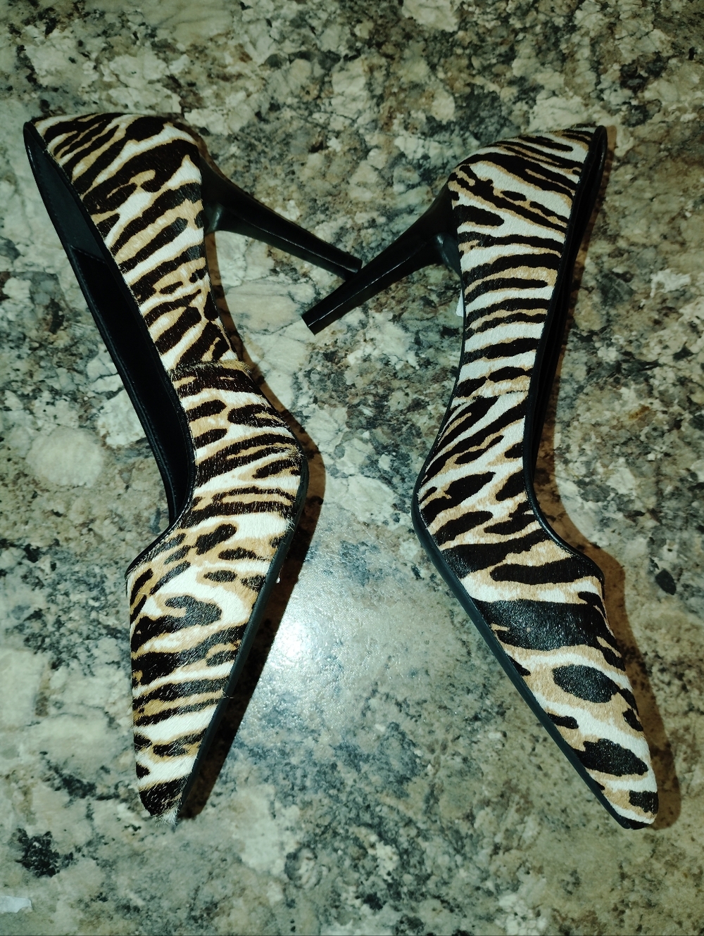 Michael Kors Zebra-Print Pointed Stiletto Heels in Black and Brown 8 Calf Hair - Picture 10 of 13